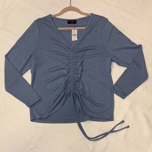 Lane Bryant Blue Ruched V-Neck Blouse